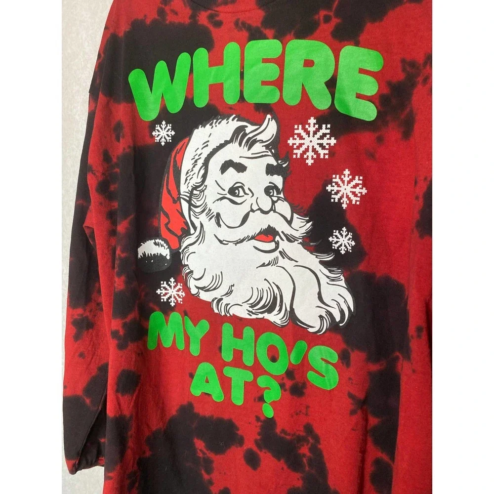 Spencers Mens SZ Large Santa Claus Where My Ho At Long Sleeve Shit Tie Dye xmas - Picture 2 of 4
